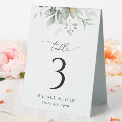 Greenery Eucalyptus Leaves Boho Table Numbers Table Tent Sign
