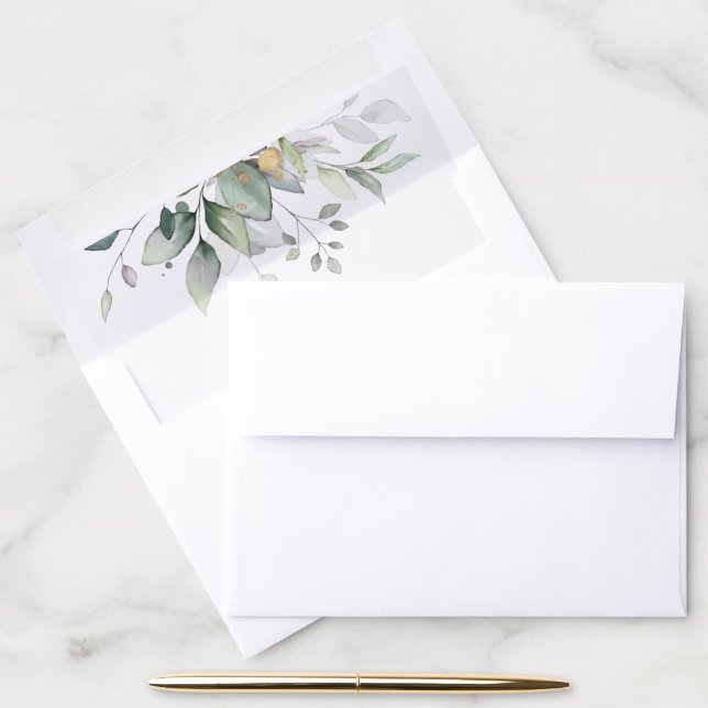 Greenery, Eucalyptus Leaves, Botanical Wedding Envelope Liner (Desk)