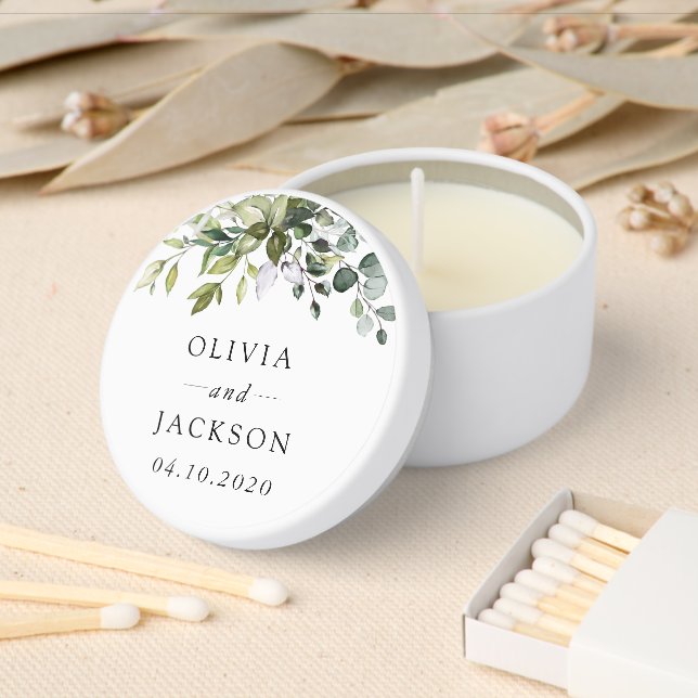 Greenery, Eucalyptus Leaves, Botanical Wedding Mini Candle Favors (Insitu)