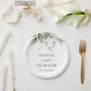 Greenery, Eucalyptus Leaves, Botanical Wedding Paper Plates