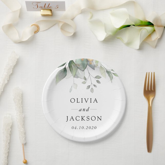 Greenery, Eucalyptus Leaves, Botanical Wedding Paper Plates (Wedding)