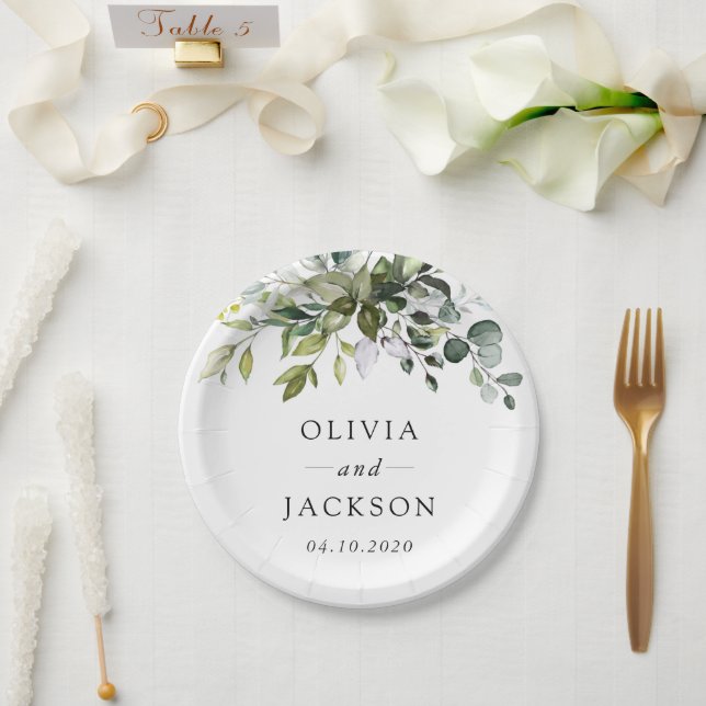 Greenery, Eucalyptus Leaves, Botanical Wedding Paper Plates (Wedding)