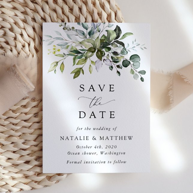 Greenery, Eucalyptus Leaves, Botanical Wedding Save The Date (Creator Uploaded)