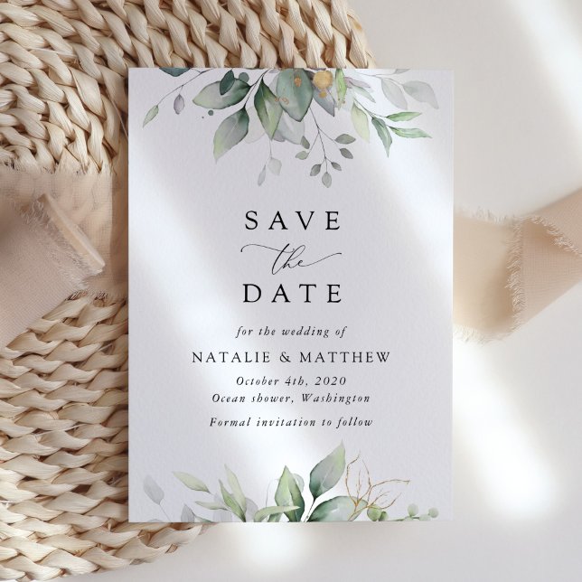 Greenery, Eucalyptus Leaves, Botanical Wedding Save The Date (Creator Uploaded)