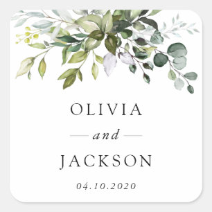 Greenery, Eucalyptus Leaves, Botanical Wedding Square Sticker