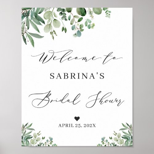 Greenery Eucalyptus Leaves Bridal Shower Sign - Greenery Eucalyptus Leaves Bridal Shower Welcome Sign.
(1) The default size is 10 x 8 inches, you can change it to a larger size. 
(2) You are able to change the word "Bridal" to "Baby" by clicking the "customize further" link and use our design tool to modify this template. 
(3) If you need help or matching items, please contact me.