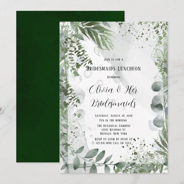 Greenery Eucalyptus Leaves Bridesmaids Luncheon Invitation (Front/Back)
