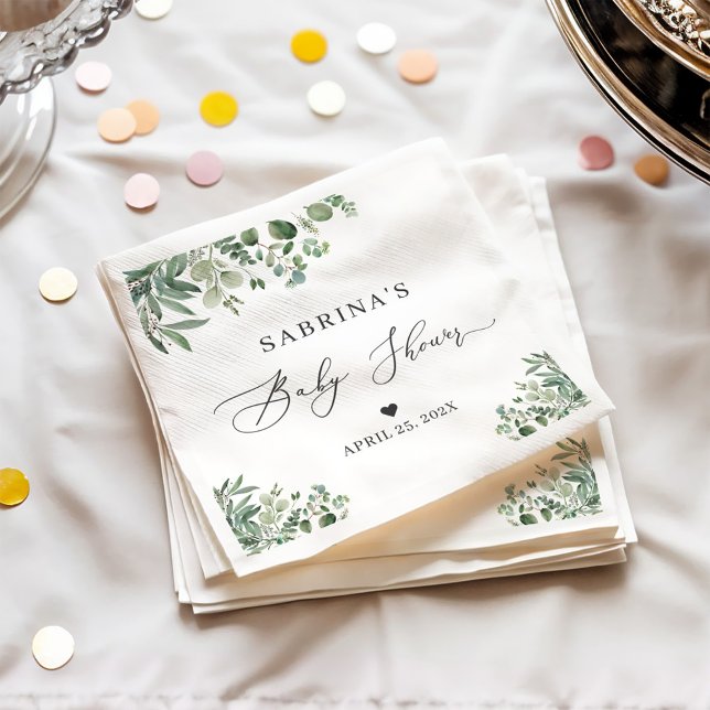 Greenery Eucalyptus Leaves Chic Baby Shower Napkins (Creator Uploaded)