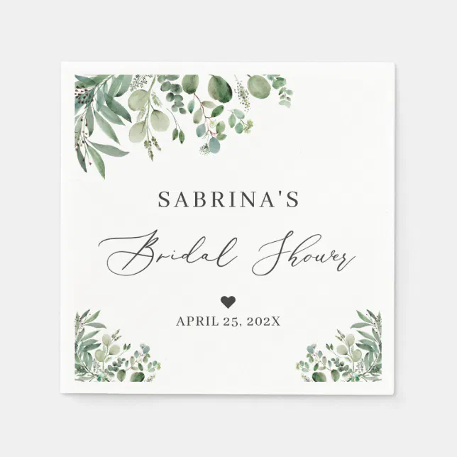 Greenery Eucalyptus Leaves Elegant Bridal Shower Napkins Zazzle