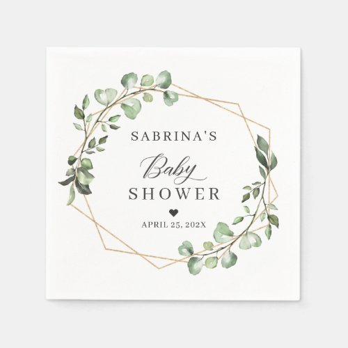 Greenery Eucalyptus Leaves Geometric Baby Shower Napkins