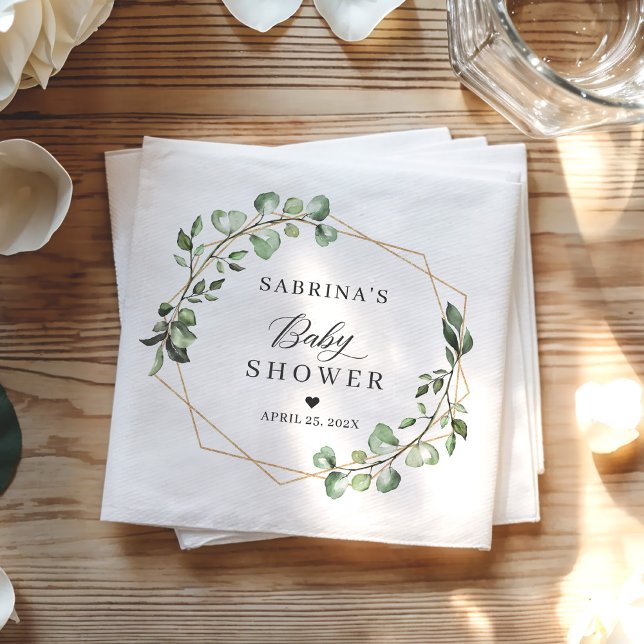 Greenery Eucalyptus Leaves Geometric Baby Shower Napkins (Creator Uploaded)