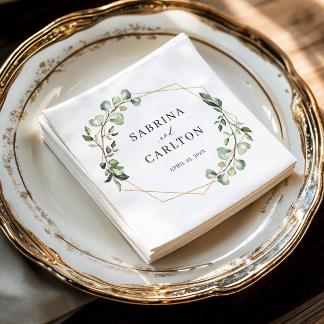 Greenery Eucalyptus Leaves Geometric Wedding Napkins (Creator Uploaded)