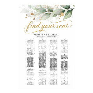 Greenery Eucalyptus leaves gold boho seating chart