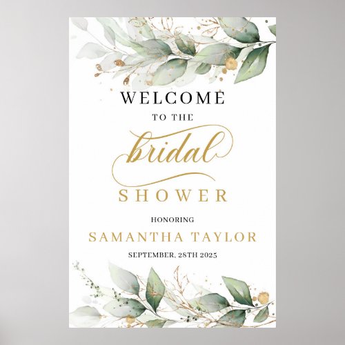 Greenery Eucalyptus leaves gold boho welcome sign