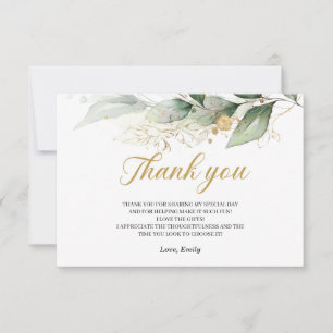 Greenery eucalyptus leaves gold thank you card