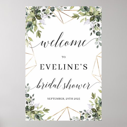 Greenery eucalyptus leaves gold welcome sign