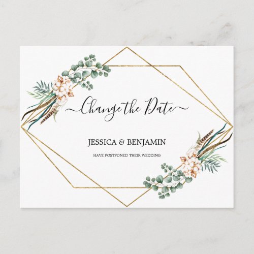 Greenery Eucalyptus Leaves Script Change of Date Postcard