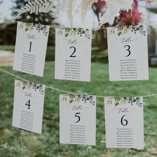 Greenery, Eucalyptus Leaves, Seating Chart Cards