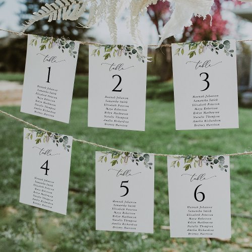 Greenery Eucalyptus Leaves Seating Chart Cards