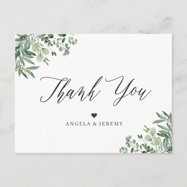 Greenery Eucalyptus Leaves Thank You Postcard (Front)
