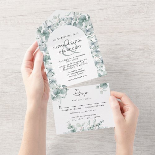 Greenery Eucalyptus Leaves Wedding All In One All In One Invitation