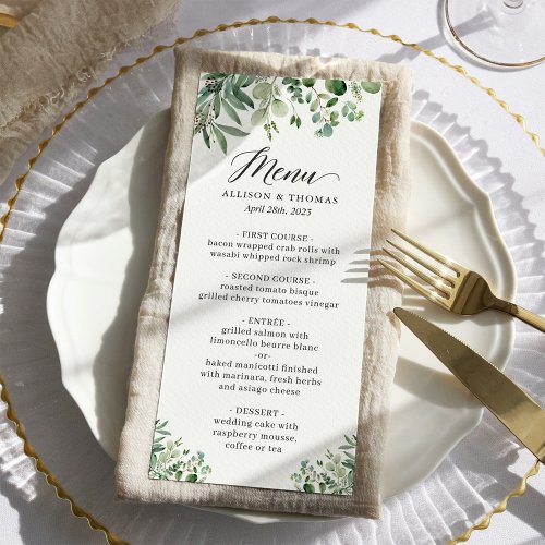 Greenery Eucalyptus Leaves Wedding Menu