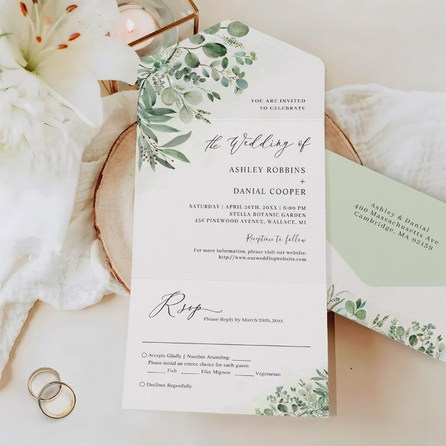 Greenery Eucalyptus Leaves Wedding (no ENV needed) All In One Invitation (Creator Uploaded)
