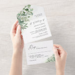 Greenery Eucalyptus Leaves Wedding (no ENV needed) All In One Invitation<br><div class="desc">These "Greenery Eucalyptus Leaves Wedding All in One Invitations" are designed with an easy to tear off perforated RSVP postcard. Just simply fold each card into the outlined shape,  and then seal and send - no envelope needed for shipping.</div>