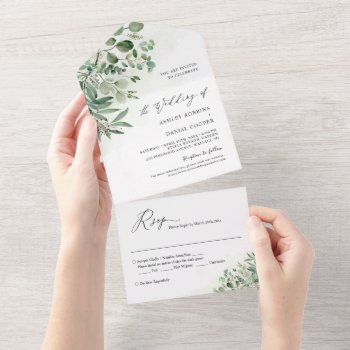 Greenery Eucalyptus Leaves Wedding (no Env Needed) All In One Invitation by CardHunter at Zazzle