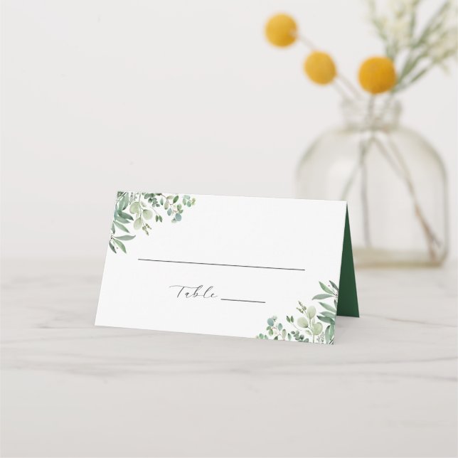 Greenery Eucalyptus Leaves Wedding Place Card (Front)