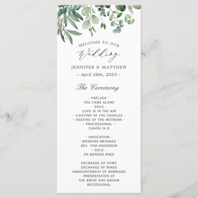 Greenery Eucalyptus Leaves Wedding Program (Front)