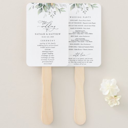 Greenery Eucalyptus Leaves Wedding Program Hand Fan