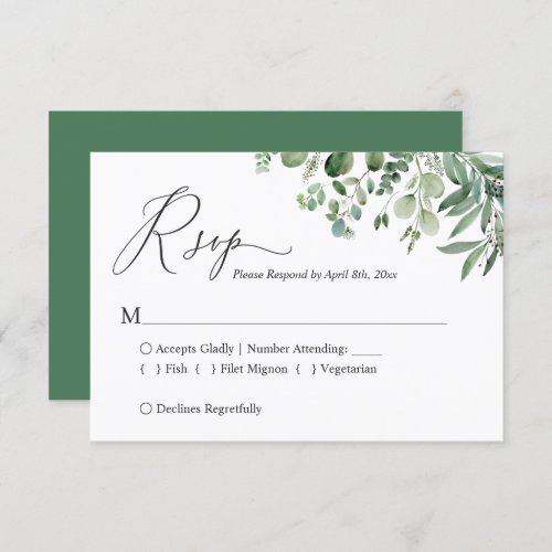 Greenery Eucalyptus Leaves Wedding RSVP Card - Customize this "Greenery Eucalyptus Foliage Wedding RSVP Card" to perfectly match your invitations. For further customization, please click the "customize further" link and use our design tool to modify this template. If you need help or matching items, please contact me.