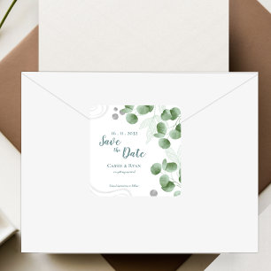 Greenery Eucalyptus Leaves  Wedding Save the Date  Square Sticker