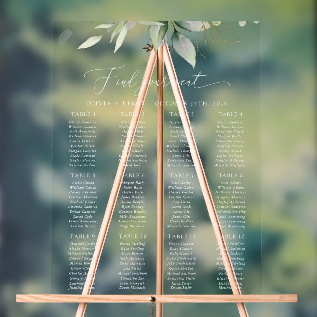 Greenery, Eucalyptus Leaves, Wedding Seating Chart (Neutral)