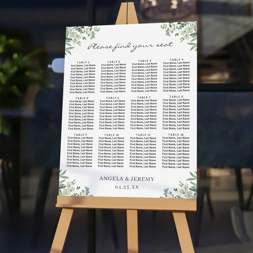 Greenery Eucalyptus Leaves Wedding Seating Chart