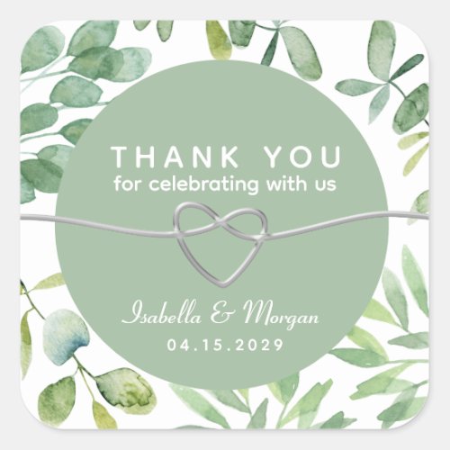 Greenery Eucalyptus Leaves Wedding Thank You Square Sticker
