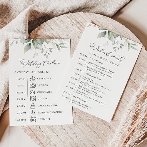 Greenery Eucalyptus Leaves Wedding Timeline