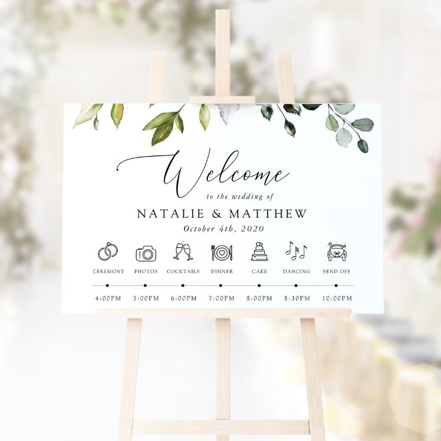 Greenery, Eucalyptus Leaves, Wedding Timeline Foam Board (Creator Uploaded)