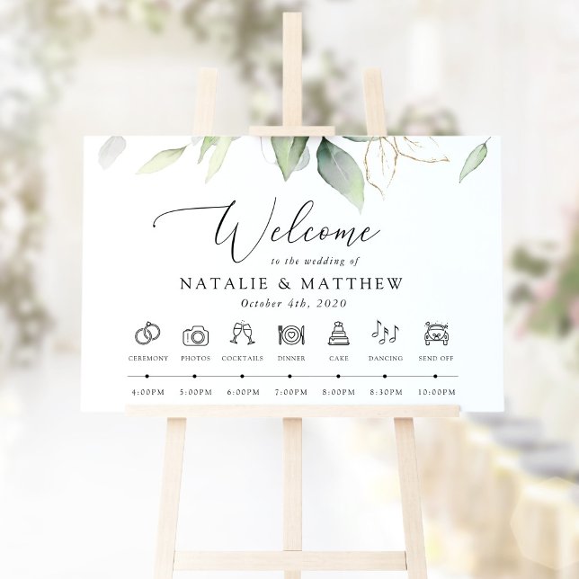 Greenery, Eucalyptus Leaves, Wedding Timeline Foam Board (Creator Uploaded)