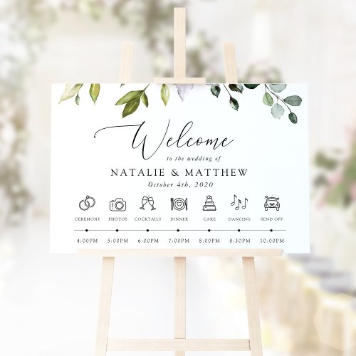Greenery Eucalyptus Leaves Wedding Timeline Poster