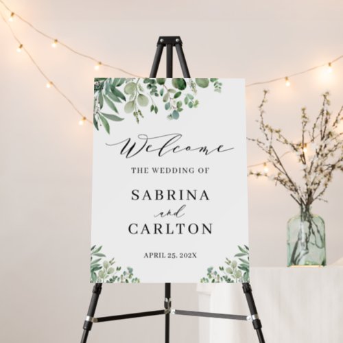 Greenery Eucalyptus Leaves Wedding Welcome Foam Board - Greenery Eucalyptus Leaves Wedding Welcome Sign Foam Board. 
(1) The default size is 18 x 24 inches, you can change it to other size.  
(2) For further customization, please click the "customize further" link and use our design tool to modify this template.