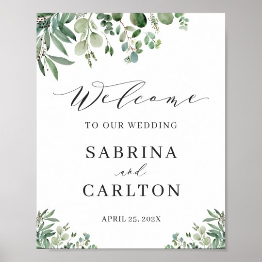 Greenery Eucalyptus Leaves Wedding Welcome Sign | Zazzle