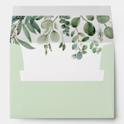Greenery Eucalyptus Leaves with Return Address 5x7 Envelope - Create your own Envelope with this "Watercolor Greenery Eucalyptus Leaves Themed Envelope template". You can customize it with your return address on the back flap. This envelope design is perfect to match your wedding invitations. For further customization, please click the "customize further" link and use our design tool to modify this template. If you need help or matching items, please contact me.