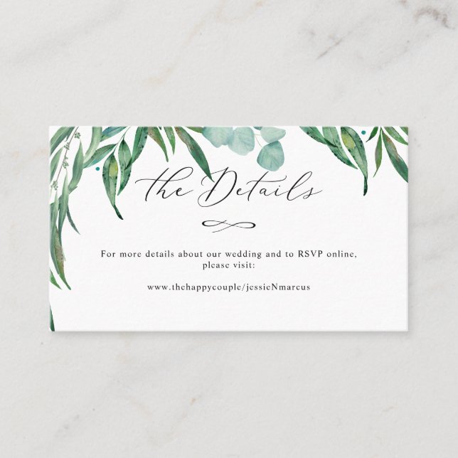Greenery Eucalyptus+Luxe Calligraphy Details Cards (Front)
