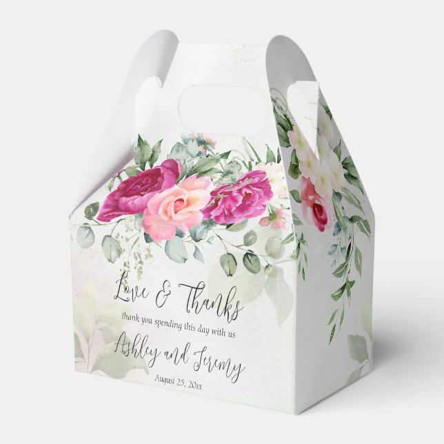 Greenery eucalyptus magenta peony roses custom favor boxes (Front Side)