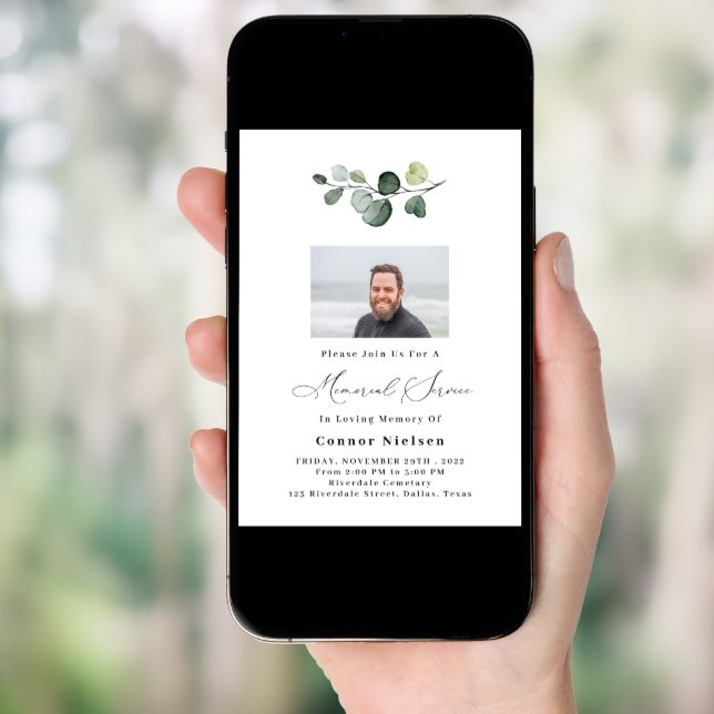 Greenery Eucalyptus Memorial Service Invitation (Front Digital)