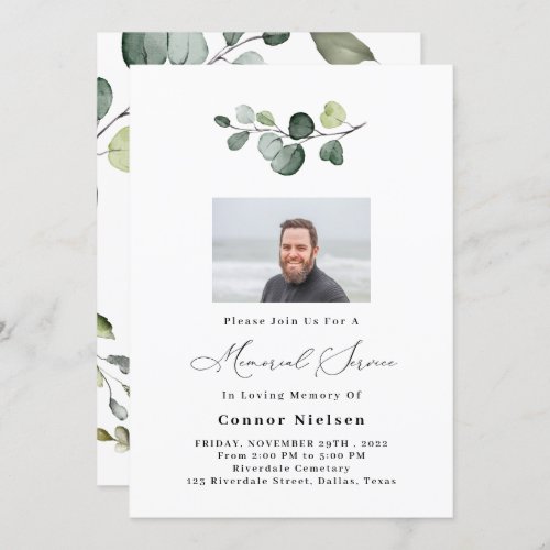 Greenery Eucalyptus Memorial Service Invitation