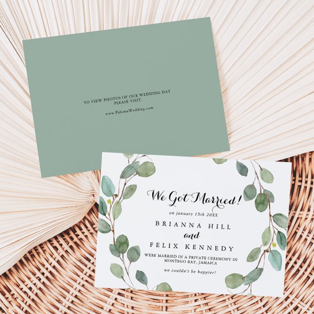 Greenery Eucalyptus Modern Calligraphy Elopement Announcement (Creator Uploaded)
