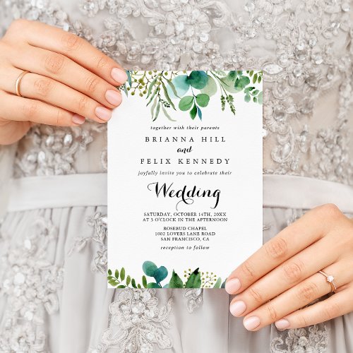 Greenery Eucalyptus Modern Calligraphy Wedding Invitation